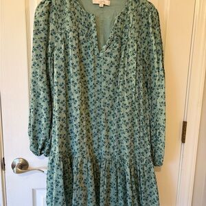 LOFT Teal Floral Long Sleeve Dress